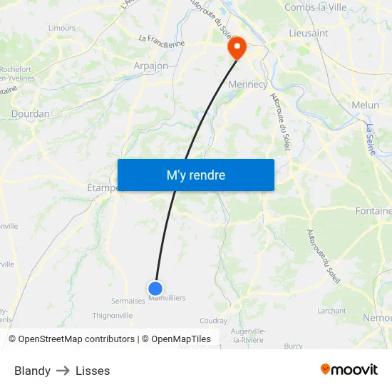 Blandy to Lisses map