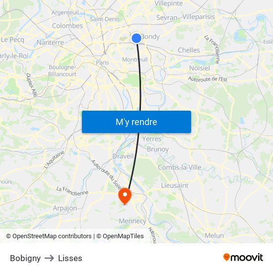 Bobigny to Lisses map