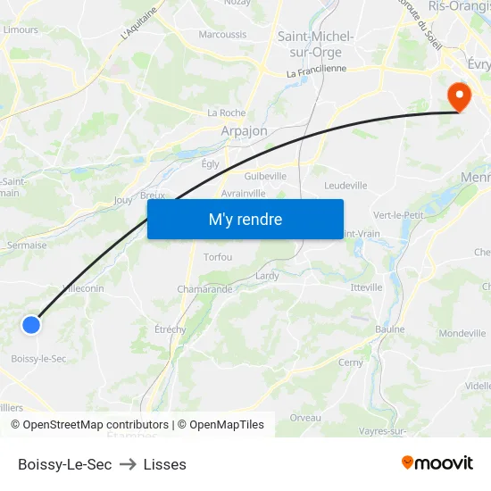 Boissy-Le-Sec to Lisses map