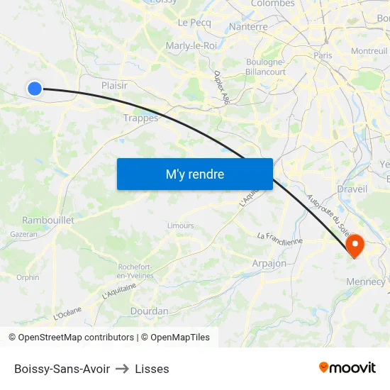 Boissy-Sans-Avoir to Lisses map