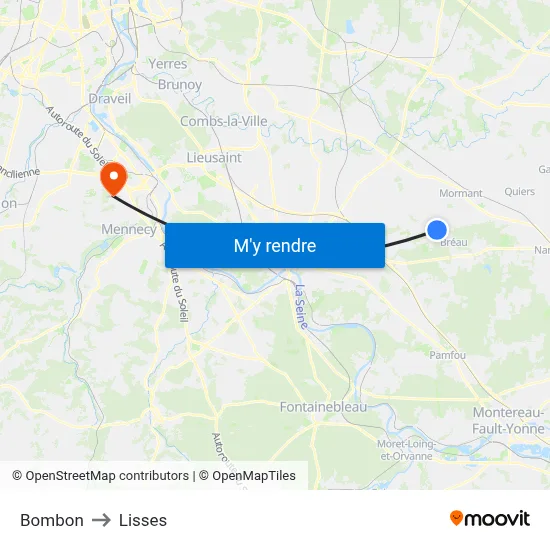 Bombon to Lisses map