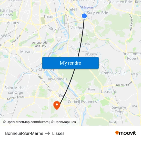 Bonneuil-Sur-Marne to Lisses map
