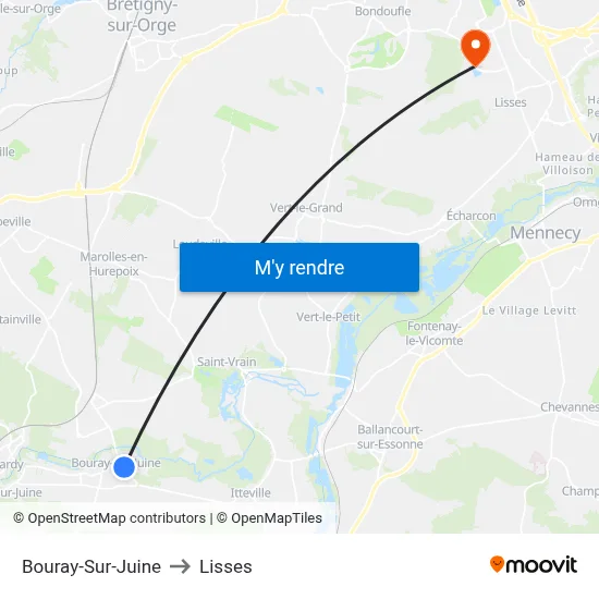 Bouray-Sur-Juine to Lisses map