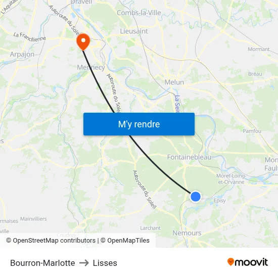 Bourron-Marlotte to Lisses map