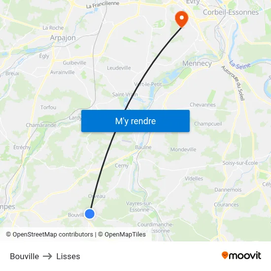 Bouville to Lisses map
