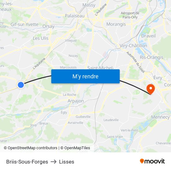 Briis-Sous-Forges to Lisses map