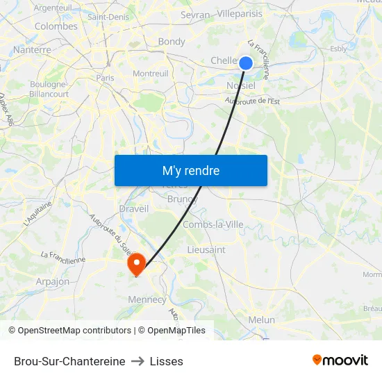 Brou-Sur-Chantereine to Lisses map