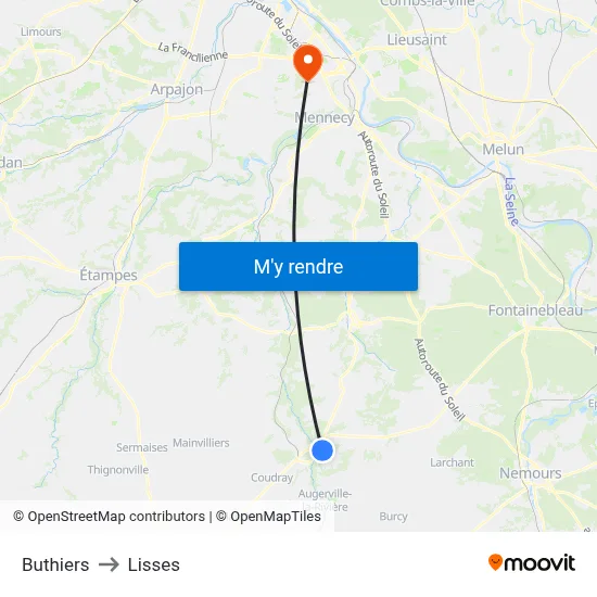 Buthiers to Lisses map