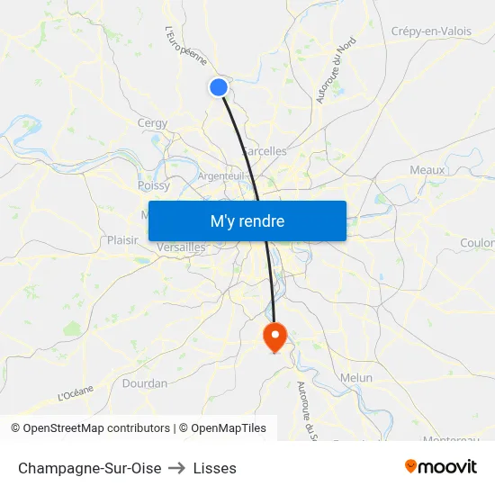 Champagne-Sur-Oise to Lisses map