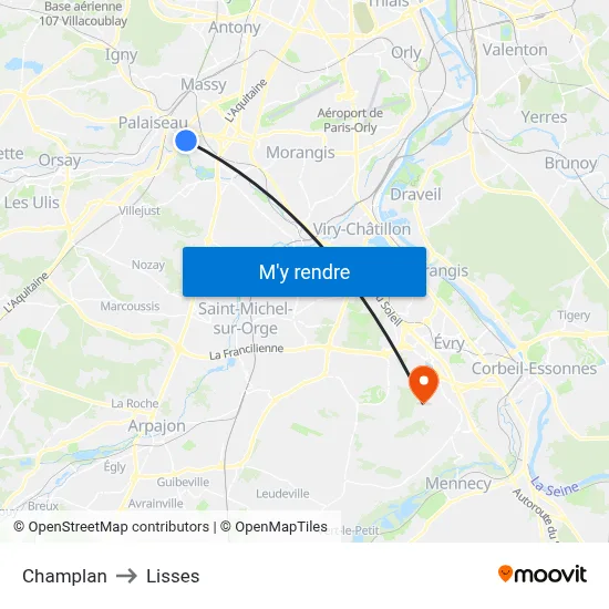 Champlan to Lisses map