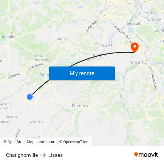 Chatignonville to Lisses map