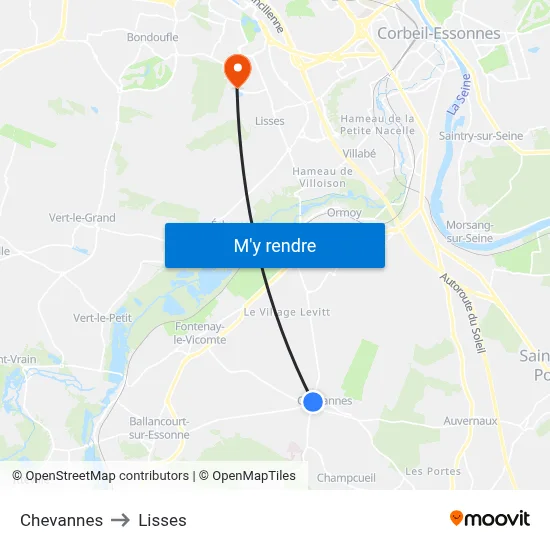 Chevannes to Lisses map