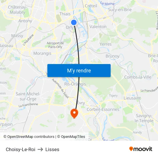 Choisy-Le-Roi to Lisses map