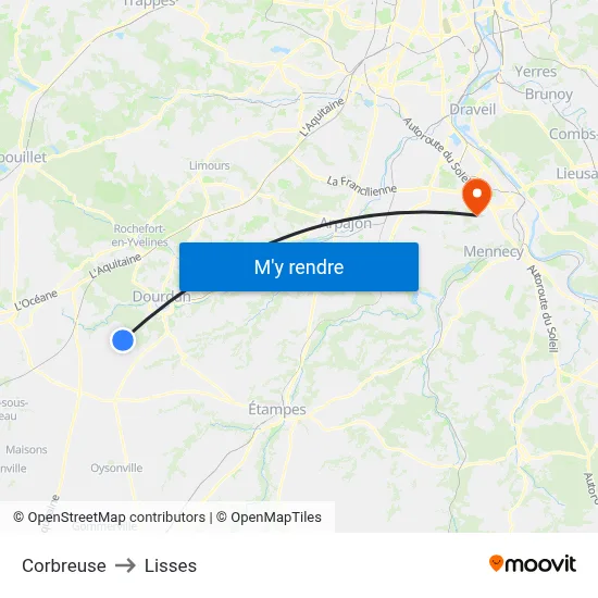 Corbreuse to Lisses map