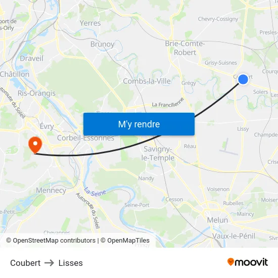 Coubert to Lisses map