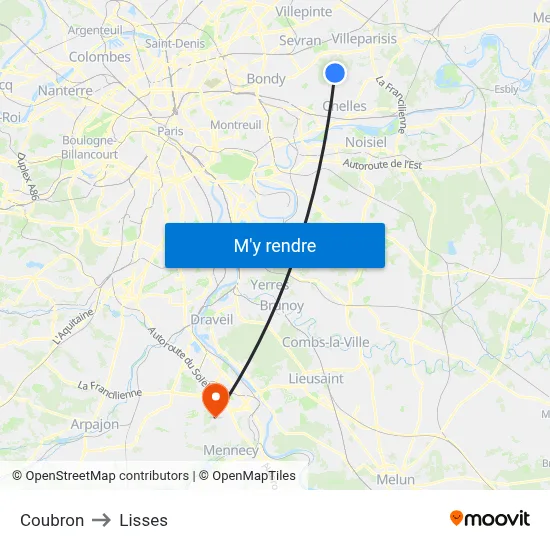 Coubron to Lisses map