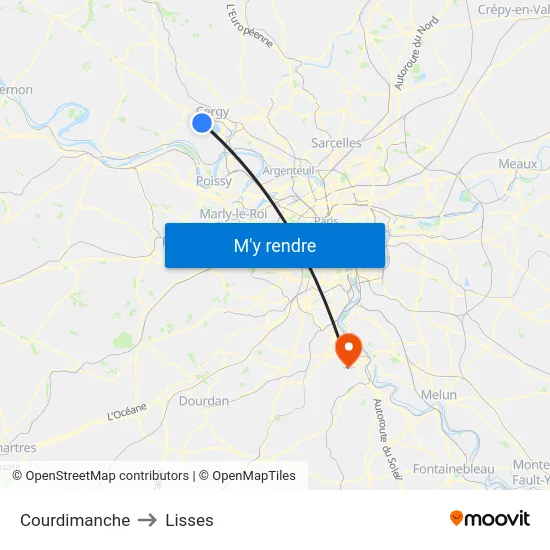 Courdimanche to Lisses map
