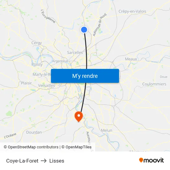 Coye-La-Foret to Lisses map