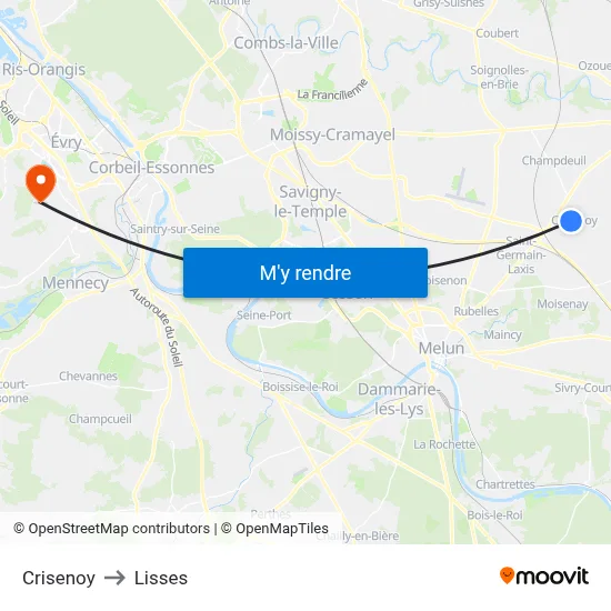 Crisenoy to Lisses map