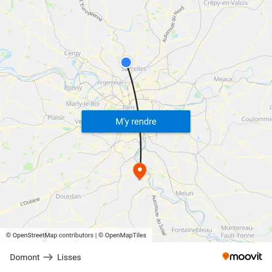 Domont to Lisses map