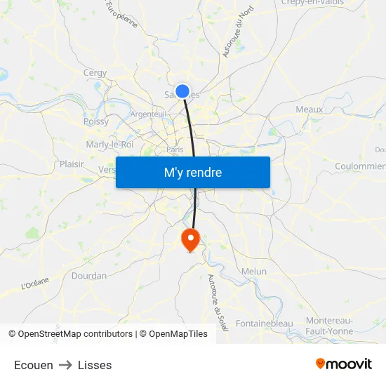 Ecouen to Lisses map