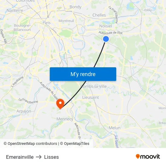 Emerainville to Lisses map