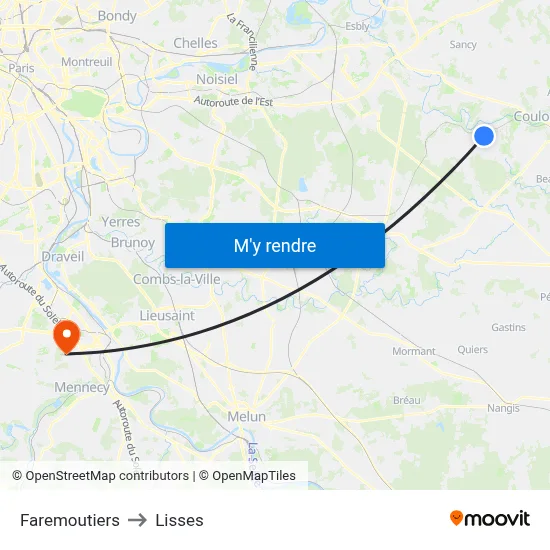 Faremoutiers to Lisses map