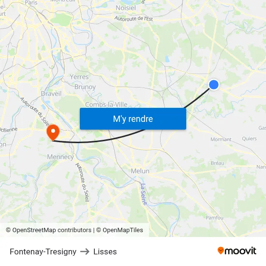 Fontenay-Tresigny to Lisses map