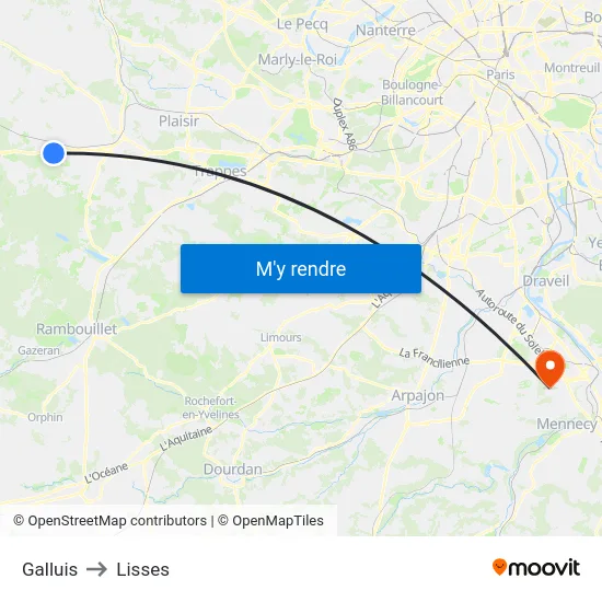 Galluis to Lisses map