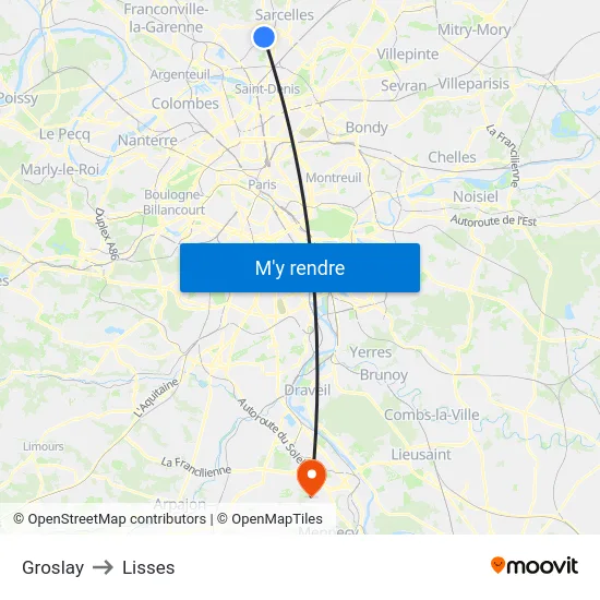 Groslay to Lisses map