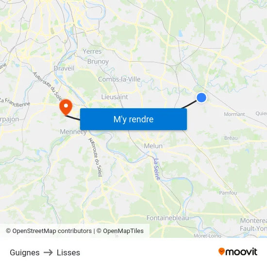 Guignes to Lisses map