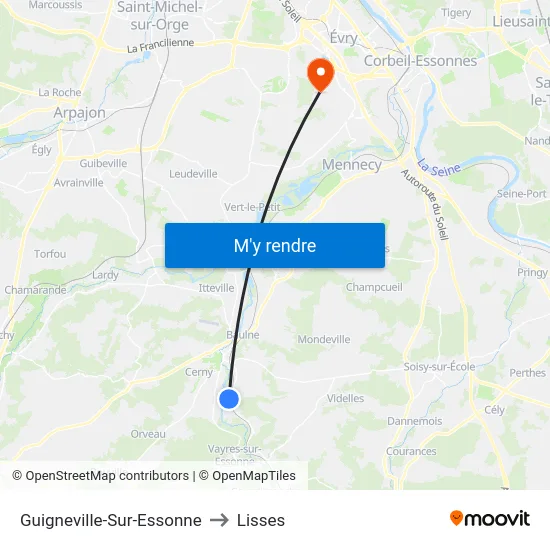 Guigneville-Sur-Essonne to Lisses map