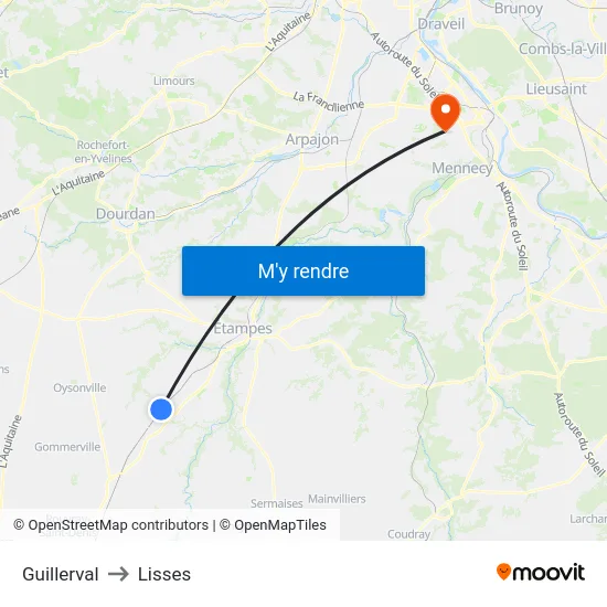 Guillerval to Lisses map