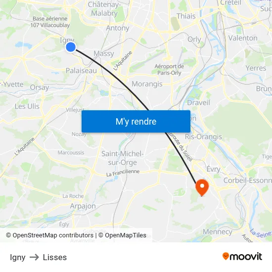Igny to Lisses map