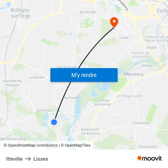 Itteville to Lisses map