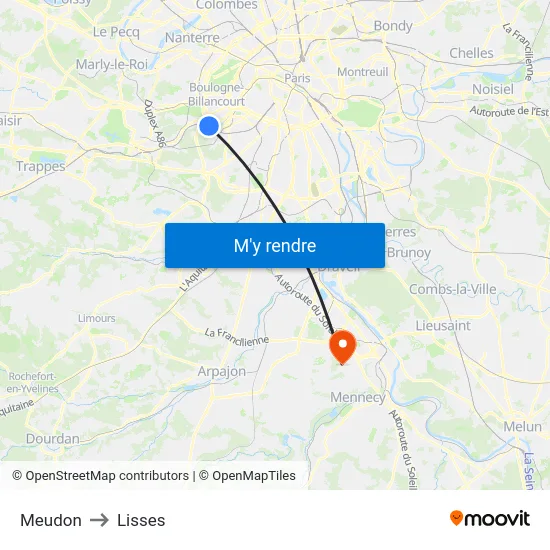 Meudon to Lisses map