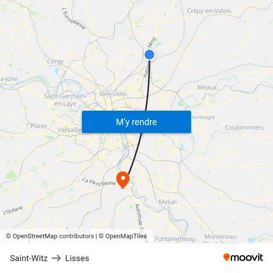 Saint-Witz to Lisses map