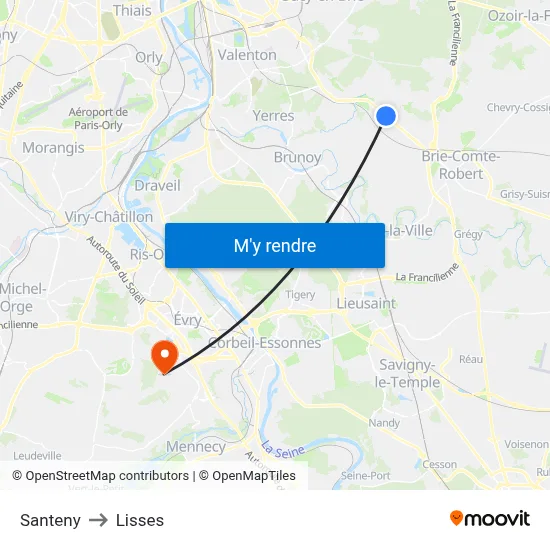 Santeny to Lisses map