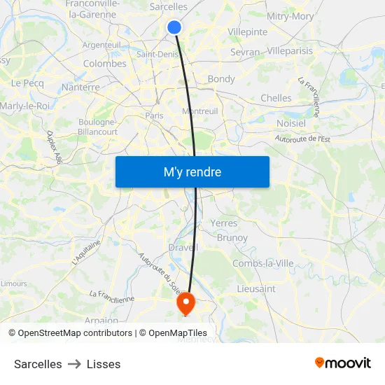 Sarcelles to Lisses map