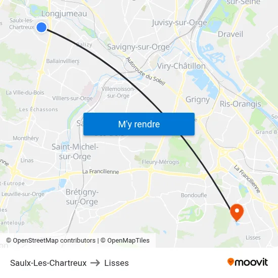 Saulx-Les-Chartreux to Lisses map