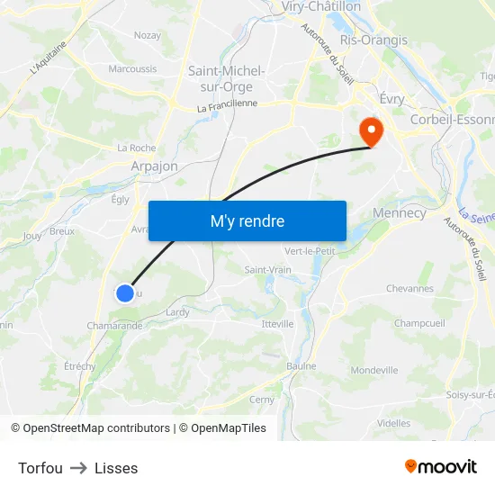 Torfou to Lisses map