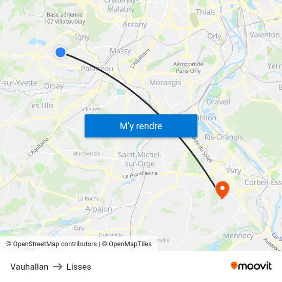 Vauhallan to Lisses map