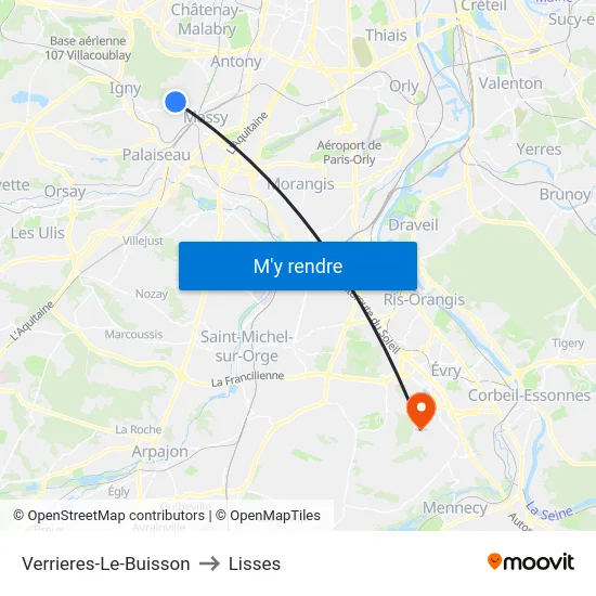 Verrieres-Le-Buisson to Lisses map
