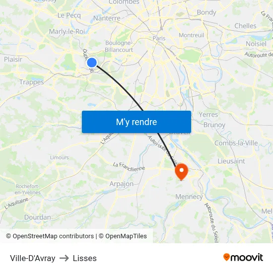 Ville-D'Avray to Lisses map