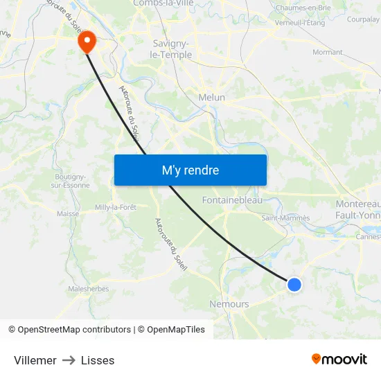 Villemer to Lisses map