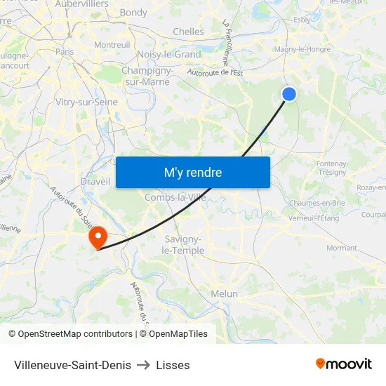 Villeneuve-Saint-Denis to Lisses map