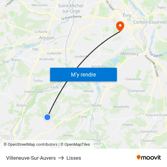 Villeneuve-Sur-Auvers to Lisses map