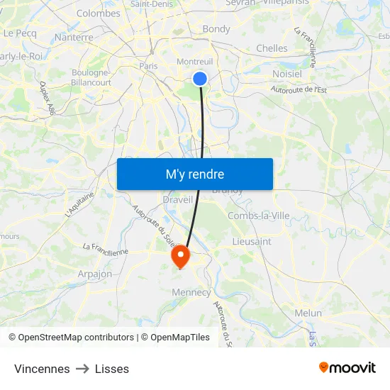 Vincennes to Lisses map