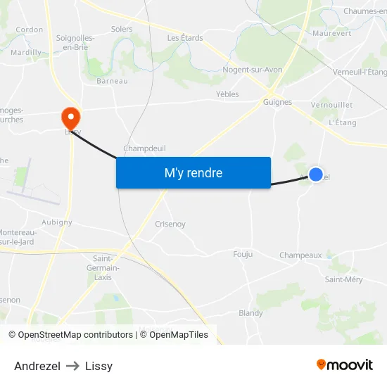 Andrezel to Lissy map
