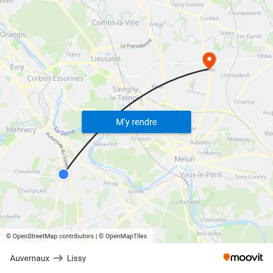 Auvernaux to Lissy map